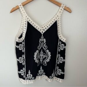 Ultra Pink Embroidered Crochet Lace Trim Boho Cami Tank Top Size M